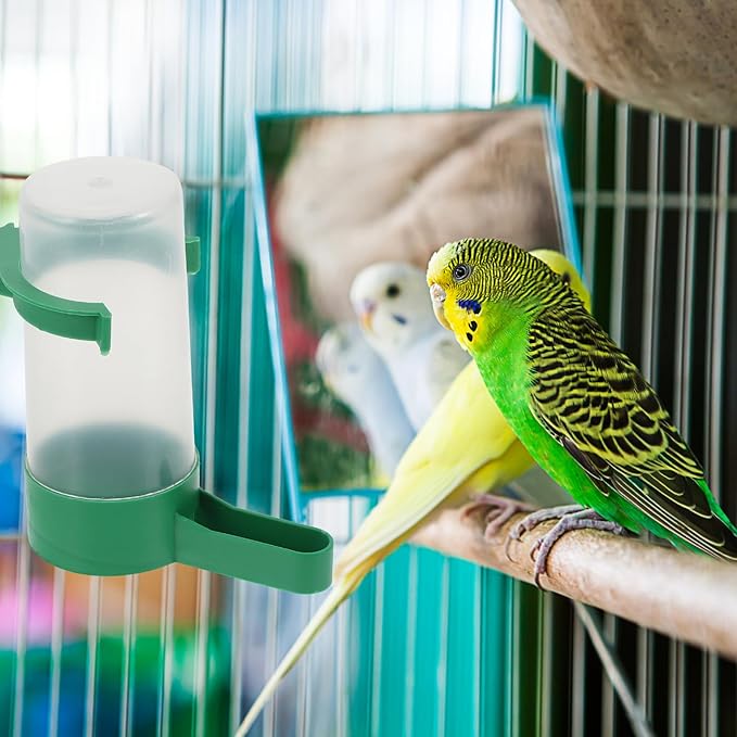 POPETPOP Automatic Bird Water Dispenser with Spill-Resistant Design 3.3-Inch Outlet Plastic Parakeet and Parrot Cage Feeder for Home and Aviary Use