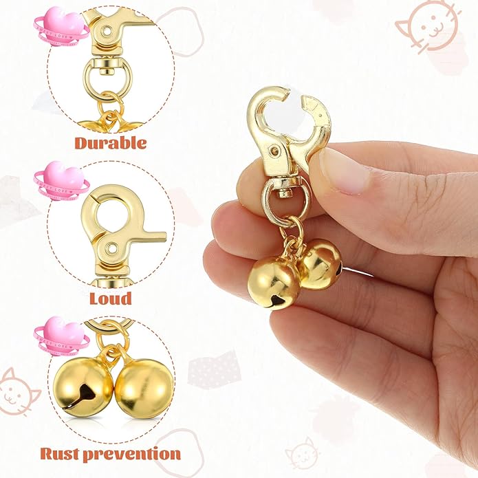 2Pcs Gold Bells for Dog Collars, Extra Loud Collar Bell, Cat Bell for Pet Collar, Training Collar Charm with Heavy Duty Snap Clips, Pet Pendant Accessories for Pet Tracking Anti Lost Training