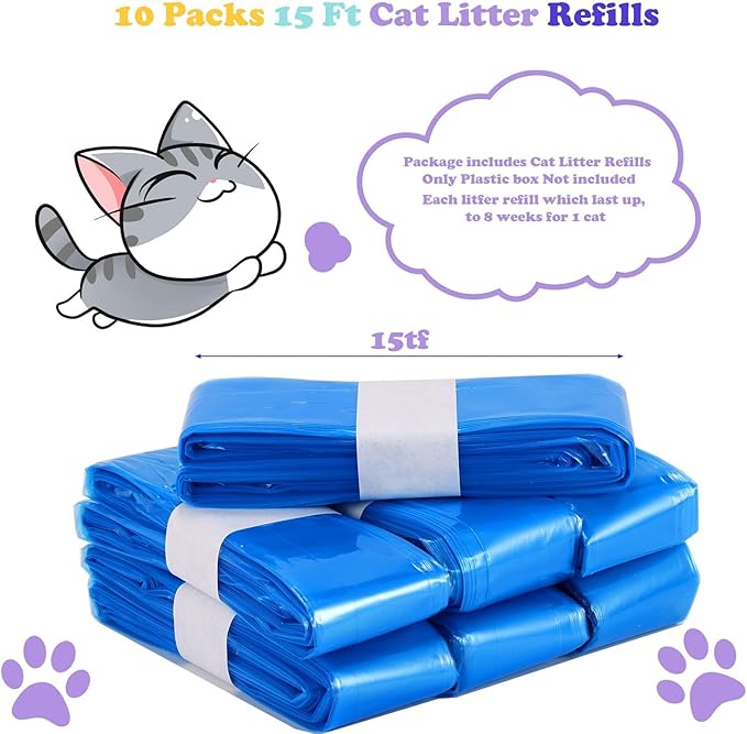 10 Pack Cat Litter Refills Scented Bag Compatible With Standard and Plus Disposal Cartridge, Universal Bags (Not Include Cartridge)