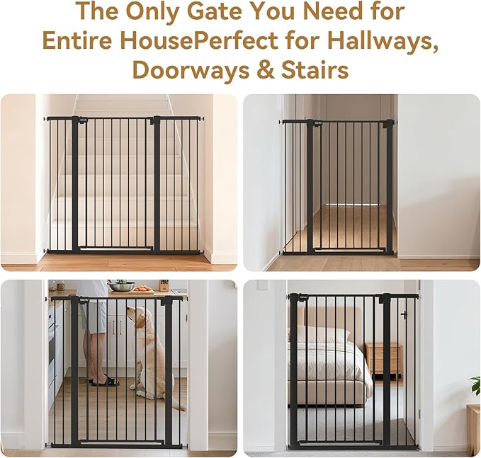 43 inch Tall Safety Dog Gate Adjustable 29.7-45.2inch Extra-Wide Metal Pet Gate Drill-Free Pressure-Mount Installation kit Self-Closing Cat Gate for Stairwells、Doorways（Black）