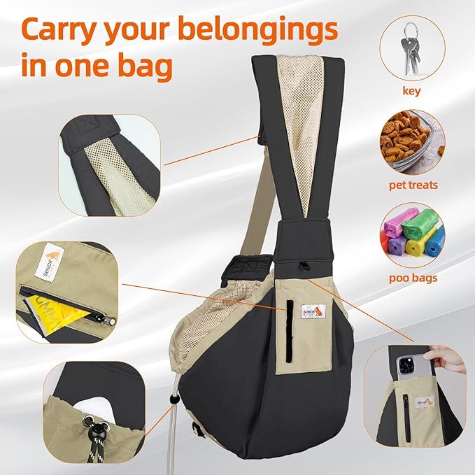 Dog Carrier Sling,Dog Carriers for Small Dogs & Cats Under 20 lbs,Puppy Carrying Backpack Pet Purse with Pockets,Adjustable Shoulder Strap,Hands Free for Travel (Black)