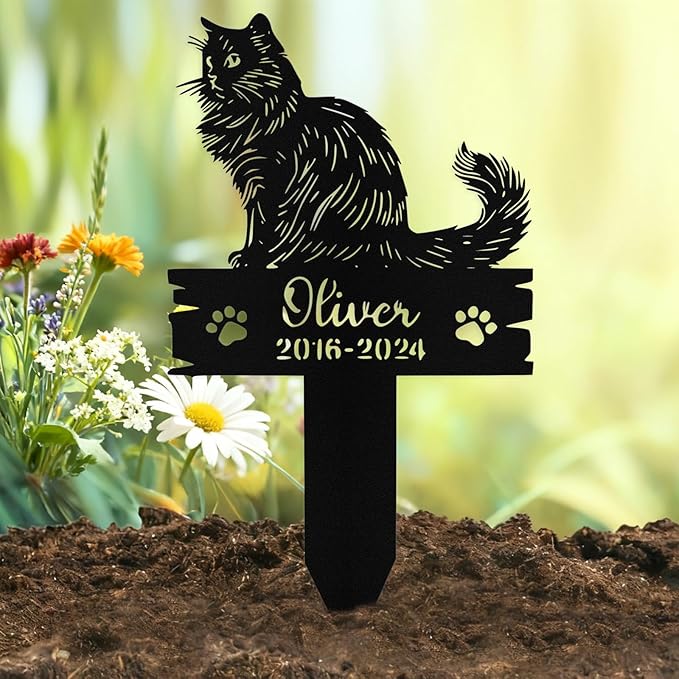 Custom Cat Grave Marker Outdoor, Personalized Metal Cat Memorial Grave Stake with Name and Date, Outdoor Waterrproof Cats Memorial Plaque