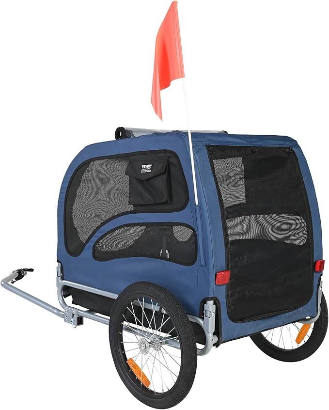 VEVOR Dog Bike Trailer, Supports up to 100 lbs, Pet Cart Bicycle Carrier, Easy Folding Frame with Quick Release Wheels, Universal Bicycle Coupler, Reflectors, Flag, Collapsible to Store