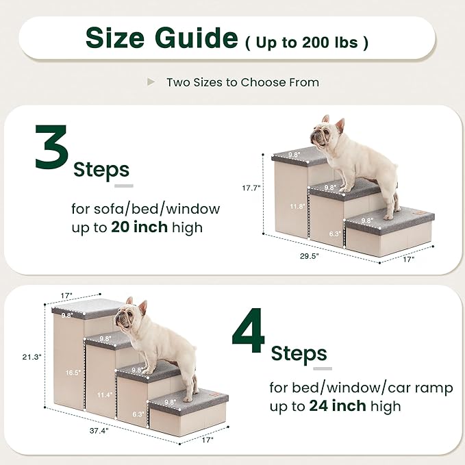 Love's cabin Dog Stairs for Small Medium or Large Dogs with Storage and Adjustable Steps, Foldable Cat Steps for Bed or Couch, 4-Step Gray Folding Ramp with Zip up to 200 lbs, Light Grey