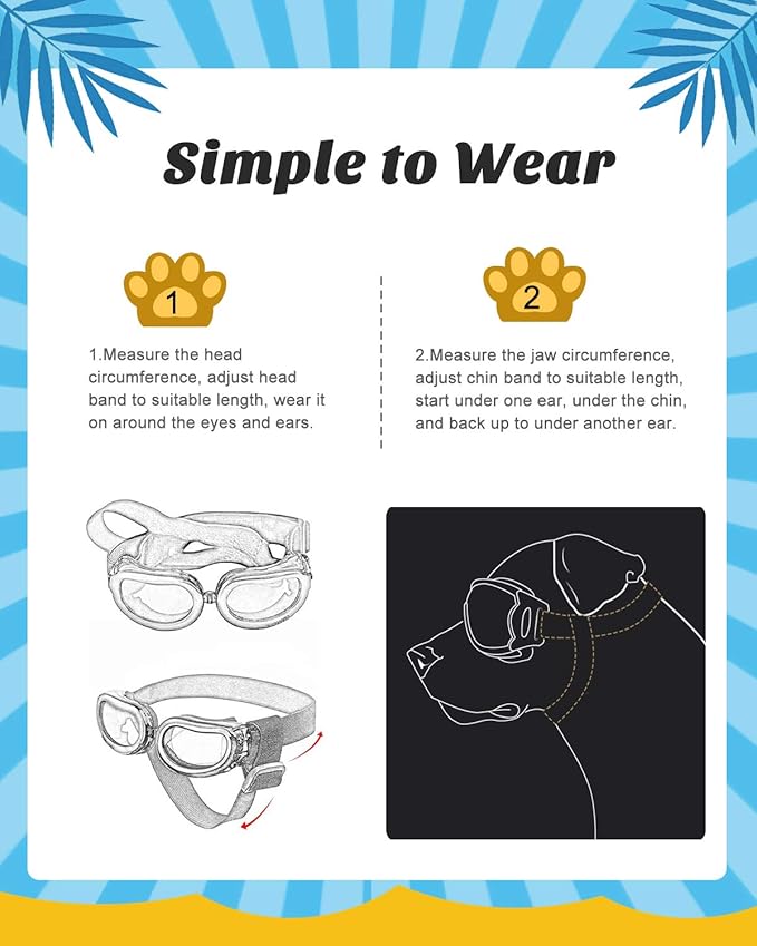 Lewondr Small Breed Dog Goggles - UV Protection Sunglasses with Adjustable Strap, Windproof, Anti-Fog for Small Dogs, White