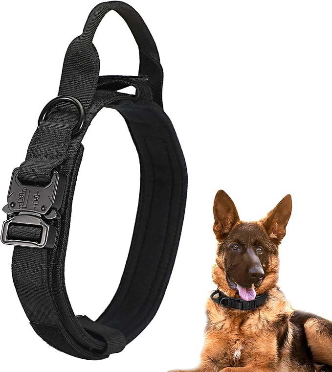 Dog Tactical Collar Military Dog Training Collar Control Handle and Heavy Metal Buckle for Medium Large Dog Training Black M