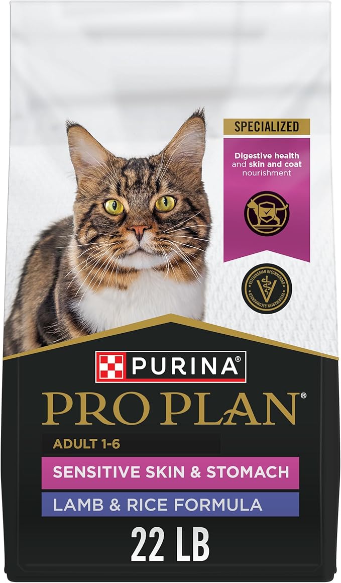 Purina Pro Plan Sensitive Skin and Stomach Cat Food, Lamb and Rice Formula - 22 lb. Bag