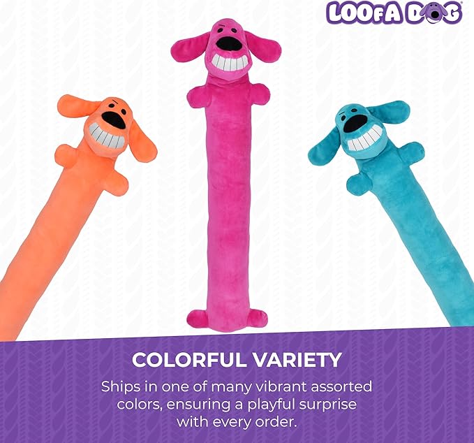 Multipet Original Loofa Dog Plush Toy - Squeaky Toy for All Dogs - Extra Soft Plush - Stuffed Animal Dog Toys for Playing (1 Count, 24”, Random Color Surprise)
