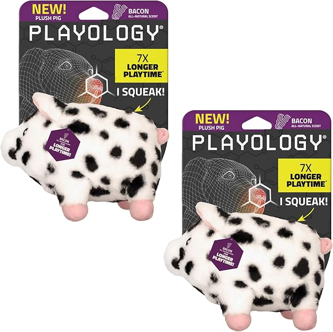 Playology Dog Toys | Plush Toy Pig Stuffed Animal for Dogs, Value 2-Pack | Small Bacon Scented Toys - Easy to Clean and Made from Non Toxic Materials