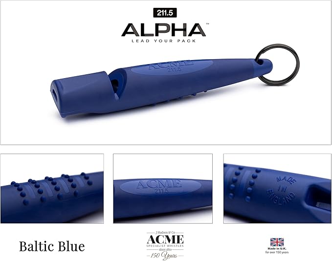 ACME Alpha 211.5 Professional Dog Training Whistle with Enhanced Ergonomic Grip. BPA-Free Plastic. 110 dBA. Long Range. Standardized Frequency. Weatherproof. Made in The UK (Baltic Blue)