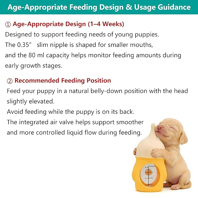 2 Pieces,Pet Feeding Bottle for Puppies and Kittens,Yellow,20 ml and 80 ml