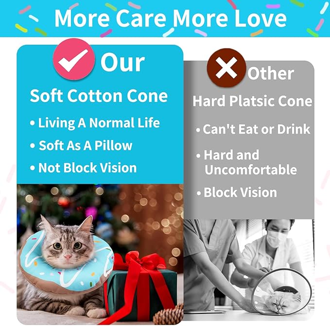 Cat Cone Collar Soft, Waterproof Cat Recovery Collars Spay Cones to Stop Licking Cute Donut E Collar After Surgery Anti-Lick Wound Healing Safety Elizabethan Collar for Kittens (Donut Blue, Large)