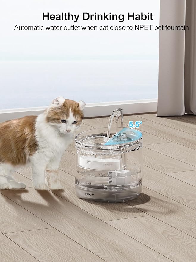 NPET WF050 Cat Water Fountain, Dog Water Dispenser, 1.5L Super Quiet Automatic Pet Drinking Fountain with Faucet Kit
