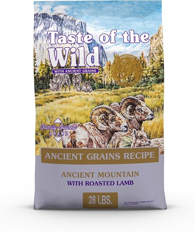 Taste of the Wild with Ancient Grains Ancient Mountain Canine Recipe with Roasted Lamb Dry Dog Food, Made with Protein from Real Lamb and Guaranteed Nutrients and Probiotics 28lb