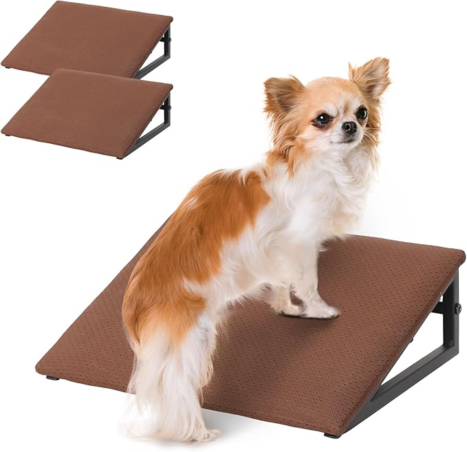 Dog Ramps for Staircase - Pet Steps Stairs for Staircase with Anti-Slip Bottom Suitable for Small Dogs, 3 Packs Extra Wide Metal Frame Dog Ramp for Injured and Older Pets (Brown)