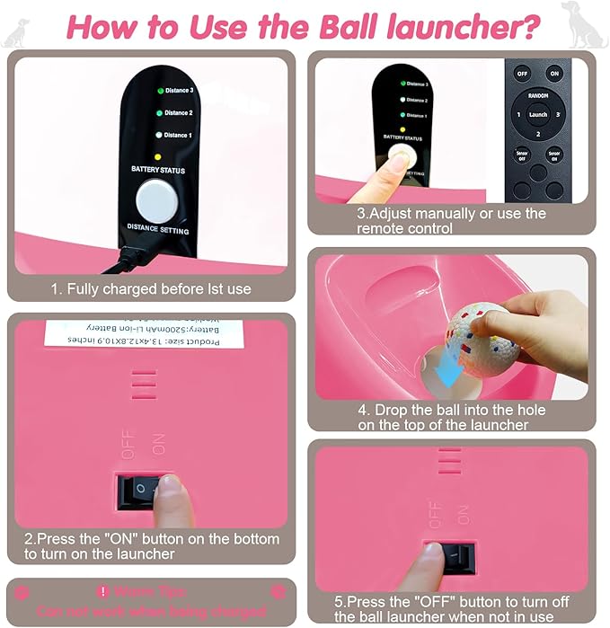 SOCO Automatic Ball Launcher for Dogs Large- 3 Distance Settings (40/60/80FT) w/Remote Control | 2.5" ETPU Tennis Balls | Indoor/Outdoor Dog Toy | 6 Balls & Quick Charge Included