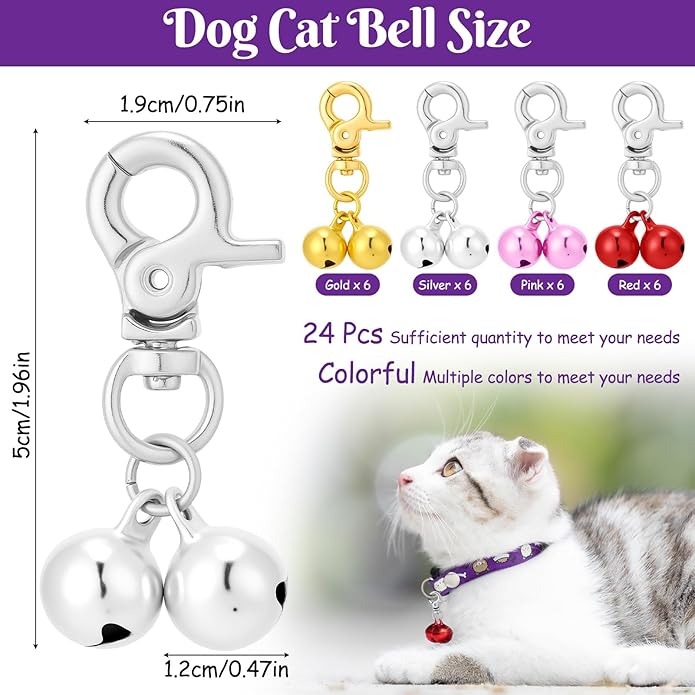 24 Pack Cat Dog Collar Bells, Pet Small Bells with Clasps Bell for Cat Collar Dog Collar Charms - Pet Pendant Accessories Colourful Christmas Gift
