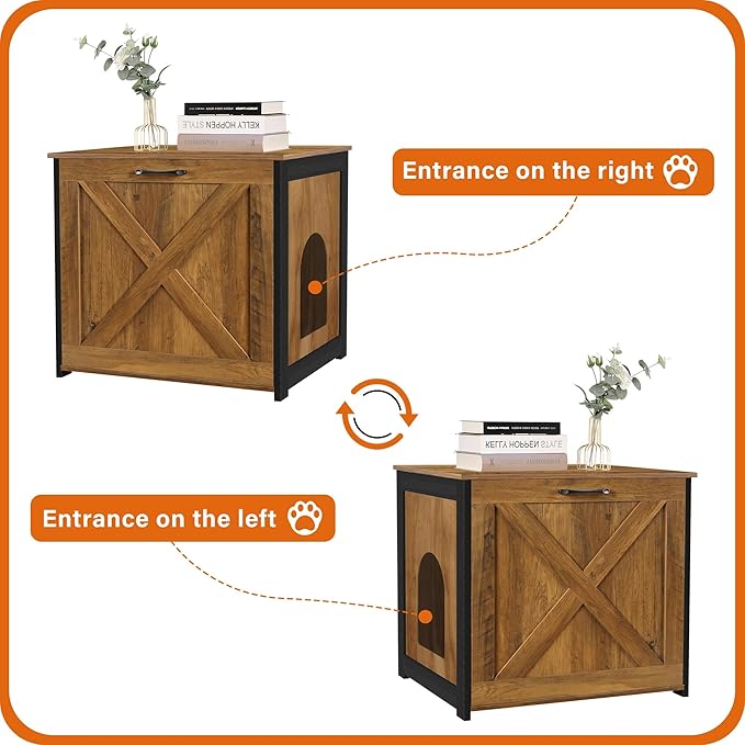 Dwanton Cat Litter Box Furniture Hidden, Cat Litter Box Enclosure, Reversible Entrance Can Be on Left or Right Side, Indoor Cabinet, Wooden Washroom, End Table, Nightstand, Warm Brown, 23.6" L