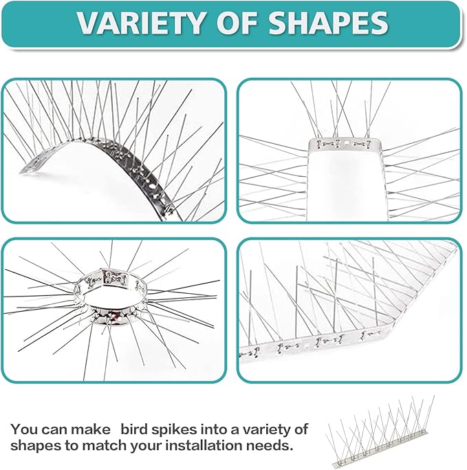 KKY Bird Spikes Stainless Steel Base, Metal Bird Repellent Nail Fence Kit, Can Be Used to Stop Pigeons and Other Small Birds, Covering 65 Feet 60 Packs.