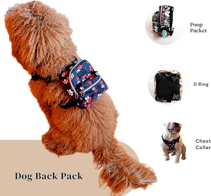 Pawlook Dog Backpack Harness – Street Smart | Waterproof, Adjustable, Breathable – Leash Attachment D-Rings, Poop Bag Pocket – Small & Medium Dogs – 8 Styles Paws Up Small