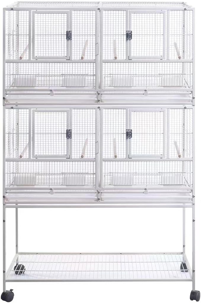 1F/2F/3F Stackable Center Divided Breeder Breeding Bird Flight Double Rolling Cage for Aviaries Canaries Cockatiels Lovebirds Finches Budgies Small Parrots. (White Vein, 2F)