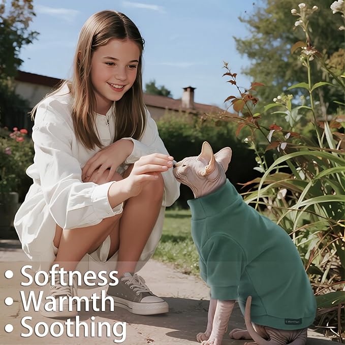 Sphynx Cat Sweater Hairless Cat Clothes Sweater Shirt Soft Warm Long Sleeves Pullover Pet Clothes Pajamas Dog Cloth for Small Dogs Jumpsuit Pet Sweaters (Green, Medium)
