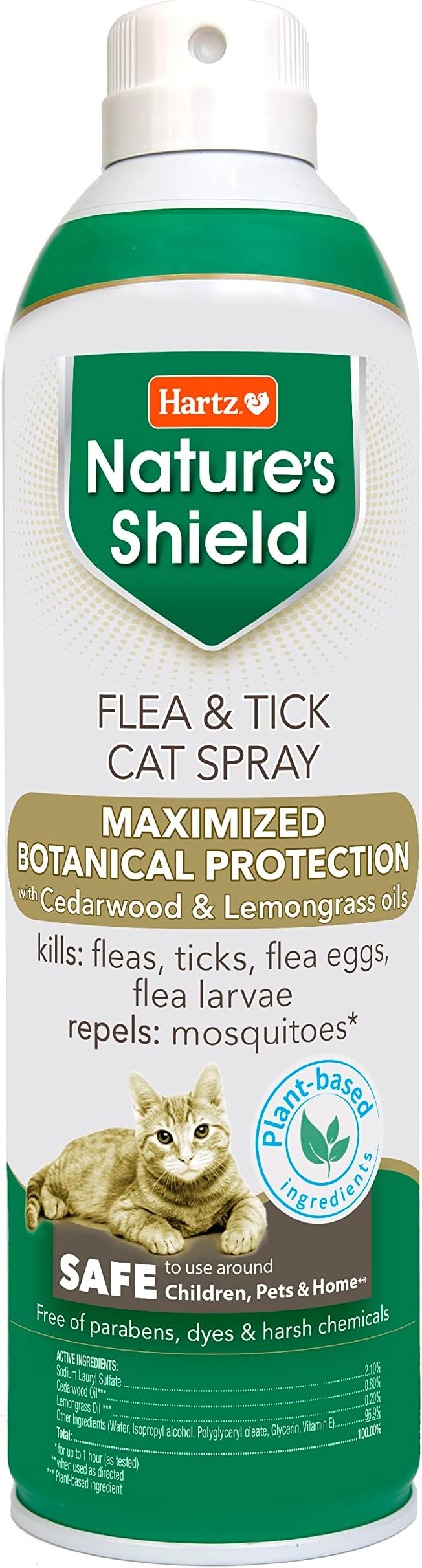 Hartz Nature’s Shield Flea & Tick Spray Treatment for Cats with Cedarwood and Lemongrass Oil, 14 Ounces