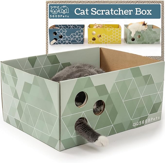 Extra Large Cardboard Cat Scratcher with Refillable Double-Sided Scratch Pad, No‑Mess Cat Scratching Box for Indoor Cats