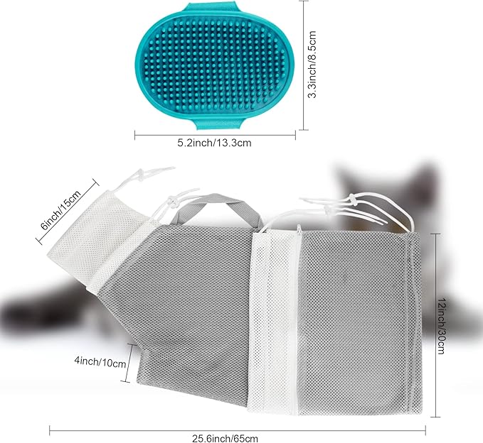 Cat Bag for Bathing Set with Cat Grooming Washing Bag Adjustable Pet Shower Brush - Cat Bathing Mesh Bag Anti Scratch Anti Bite Soft Durable for Cats & Dogs Restraint Grooming Nail Trimming Washing