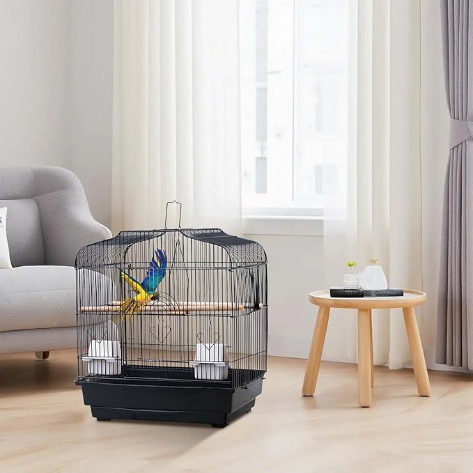 Small Bird Travel Cage,Portable Metal Bird Travel Cage with Handle,with 2 Stands, 2 Feeders and Wooden Perches,Birdcages for Small Parrots Lovebirds Canaries Cockatiels Conures