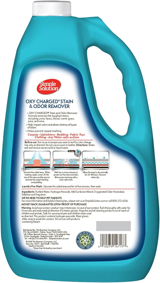 Simple Solution Oxy Charged Pet Stain and Odor Remover, Eliminates Pet Stains and Odors with 3X Cleaning Power, 1 Gallon