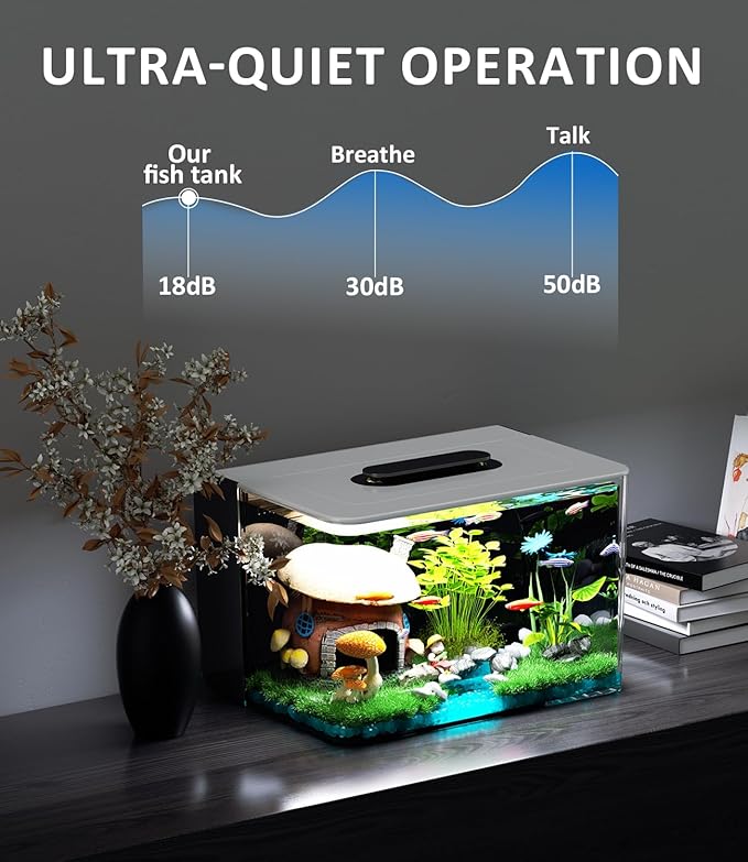 Betta Fish Tank Kit 2.5 Gallon Aquarium with Hidden Filtration, Light, Lid, Small Acrylic Tank for Beta, Shrimp, Guppy