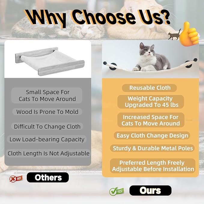 Cat Hammock Wall Mounted, 35.43 x 12.99 inch Wall Mounted Cat Shelves, Metal Brackets cat Beds for Sleeping, Playing, Climbing and Resting Stabilized Wall Furniture for Large Cats or Kitty