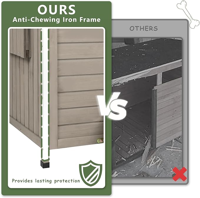 Wooden Dog House Outdoor Weatherproof Chew-Proof Iron Frame, Removable Floor, and Adjustable Window for Small Medium Dogs(Gray, 28.2" L x 18.1" W x 22.4" H)