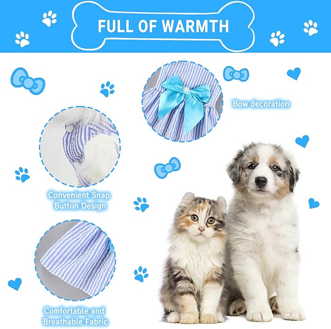 TAPBULL Dog Dresses, Fashionable Pet Dog Clothes, Cute Cat Birthday Dress Outfit (Blue/Red/Pink/Pink-Blue/Yellow-Blue 5-Pack), Large