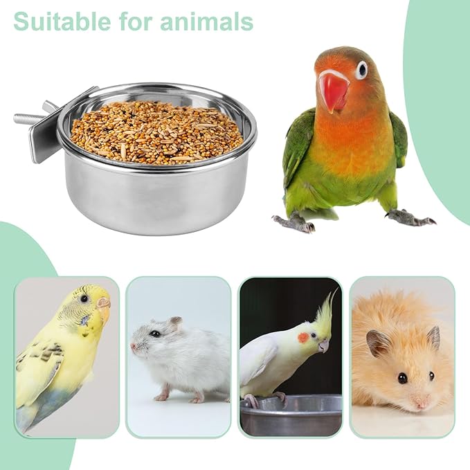 Hypeety Stainless Steel Food Water Bowl for Pet Bird Crates Cages Coop Dog Cat Parrot Bird Rabbit Pet (Small,3.9 * 1.9in)