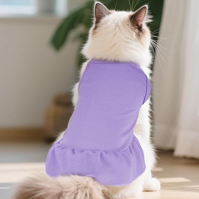 Dog Dresses Cat Skirt Solid Color Dog Clothes Summer Sleeveless Puppy Girl Clothes for Small Pet Dogs Cats (Light Purple, Medium)