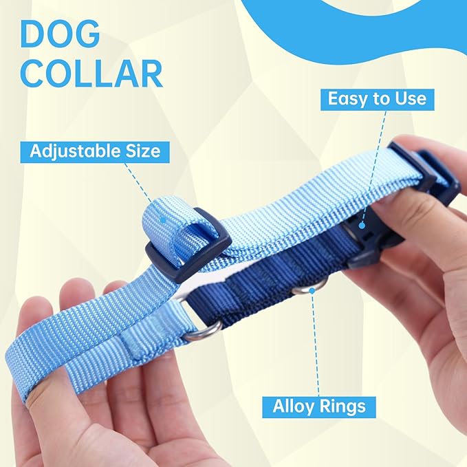 No Pull Dog Harness Leash and Collar Set, Soft Adjustable Dogs Vest Reflective and Comfortable Handle Blue Large
