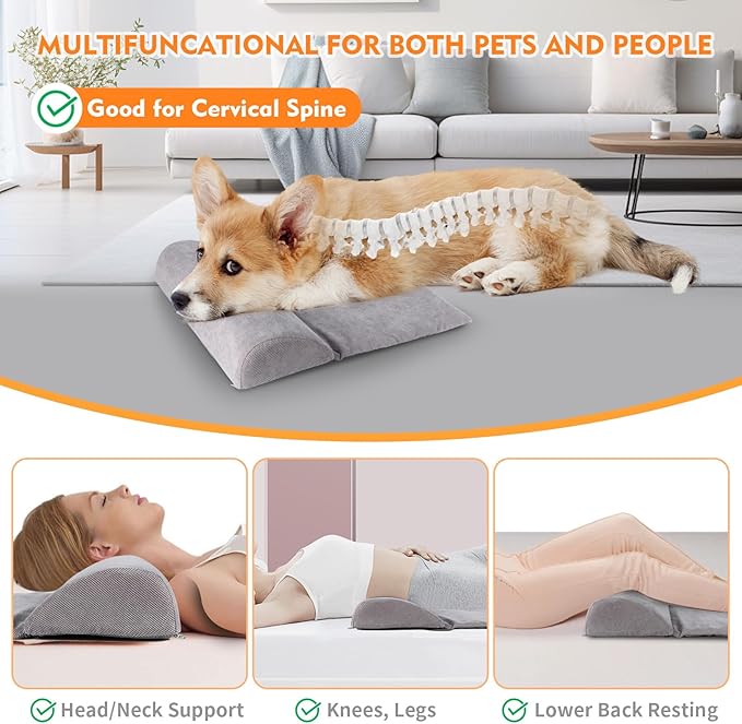Dog Bolster Pillow with High Resilience Foam, Headrest for Medium Small Dogs, Benefit for Cervical Vertebra and Neck, Easy to Carry, Machine Washable Cover＆Easy to Clean