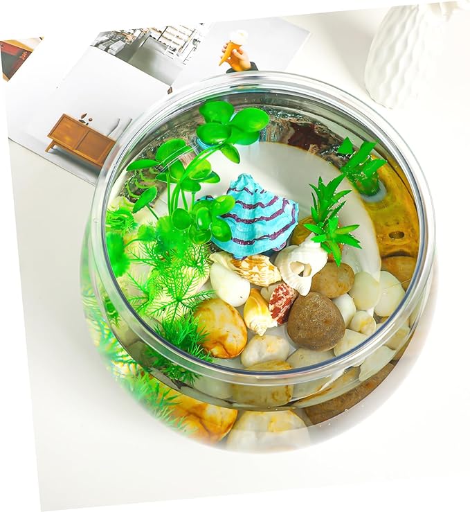 Fish Tank Plastic Fish Bowl Round Fish Bowl Transparent Small Aquarium -Falling for Betta Fish, Goldfish, Candy, Party Favors Bubble Bowl