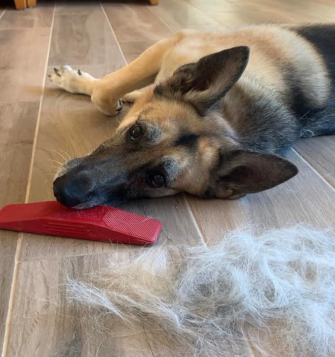 StripHair Gentle Groomer for Dogs Cats 6-in-1 Shedding Grooming Bathing Massage Tool and Pet Hair Remover (Soft Red)
