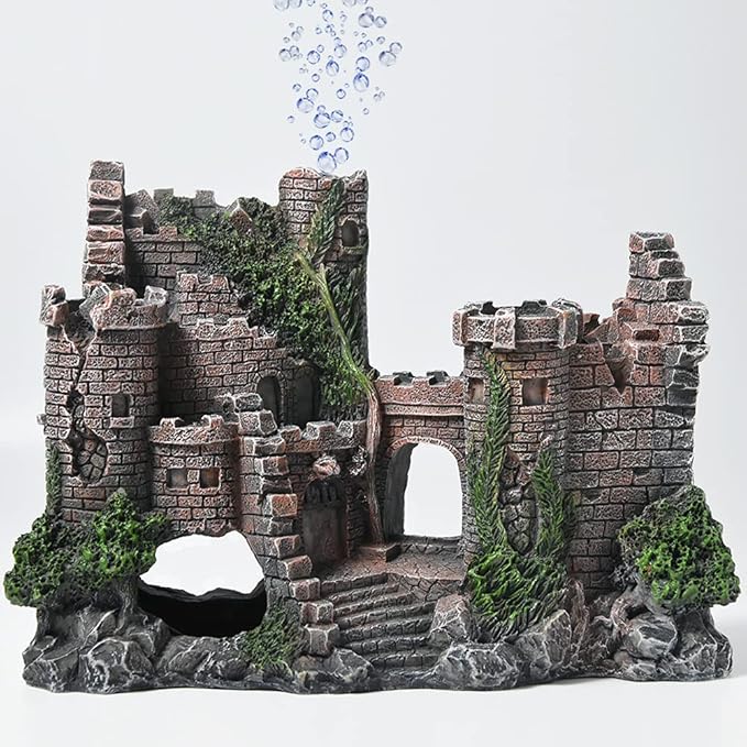 Aquarium Decorations- Castle Fish Tank Bubbler Decorations for Aquatic Pets to Breed Play and Rest Fish Decorations for Tank