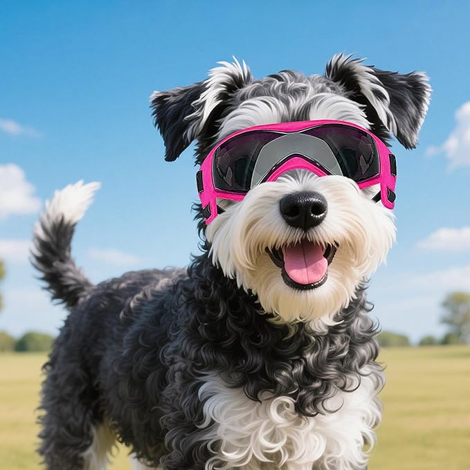 Dog Goggles Medium Breed, Small Dog Sunglasses Anti-UV Goggles for Pet Eyes Protection, Adjustable Straps, Pink M
