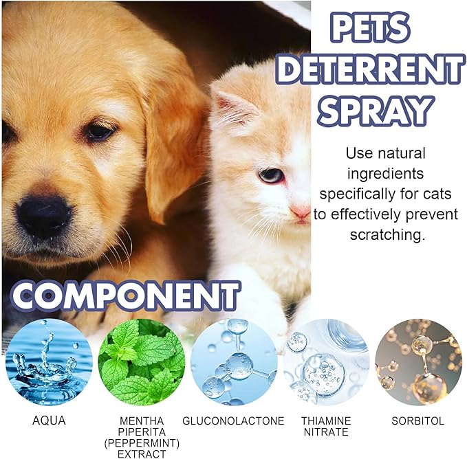 Cat Deterrent Spray, Natural Anti Scratch Cat Spray, Effective Cat Bitter Spray for Chewing & Scratching Keep Off Cat Indoor or Outdoor, Protect Furniture, Curtain, Floor & Plant，100 Ml