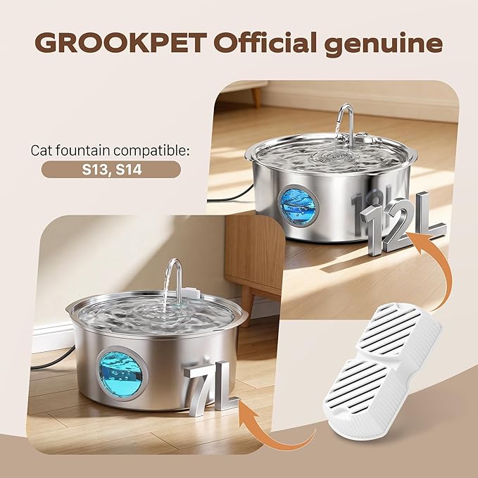 Pet Water Fountain Filters: 24 Dog Water Fountain Filters Replacement - Dog Fountain Filters - Including 12 Filters + 12 Sponges - Suitable for GROOKPET Pet Water Fountain