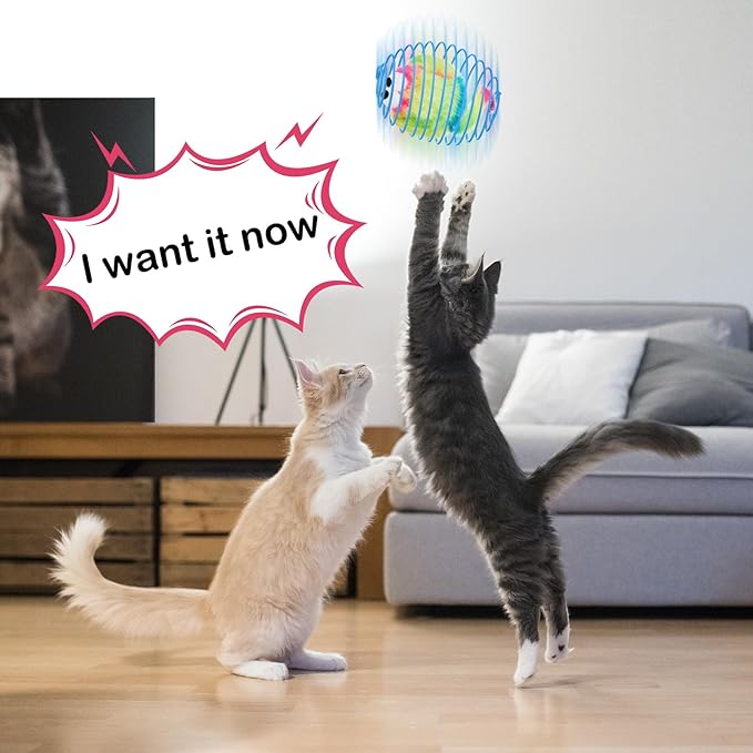 Jecery 5 Pcs Cat Spring Balls Toys Stretchable Rolling Balls Colorful Playful Coils Interactive Action Toy Caged Rats for Kitten Pet Supplies (Monster,Rainbow Color)