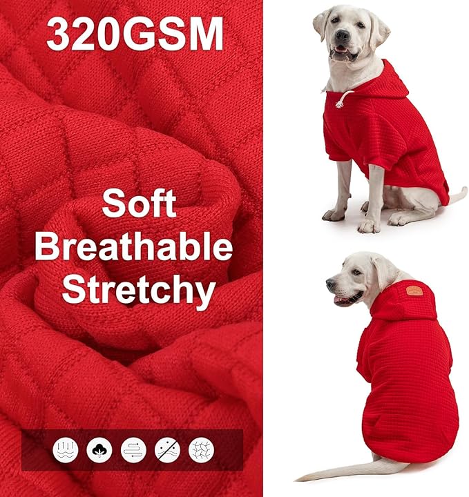 BEAUTYZOO Dog Hoodie with Leash Hole and Pocket,Dog Sweaters for Small Medium Large Dogs Boys Girls,Waffle-Like Laminated Cotton Warm Outfits for French Bulldogs, Pitbull, Winter Puppy Clothes Jacket