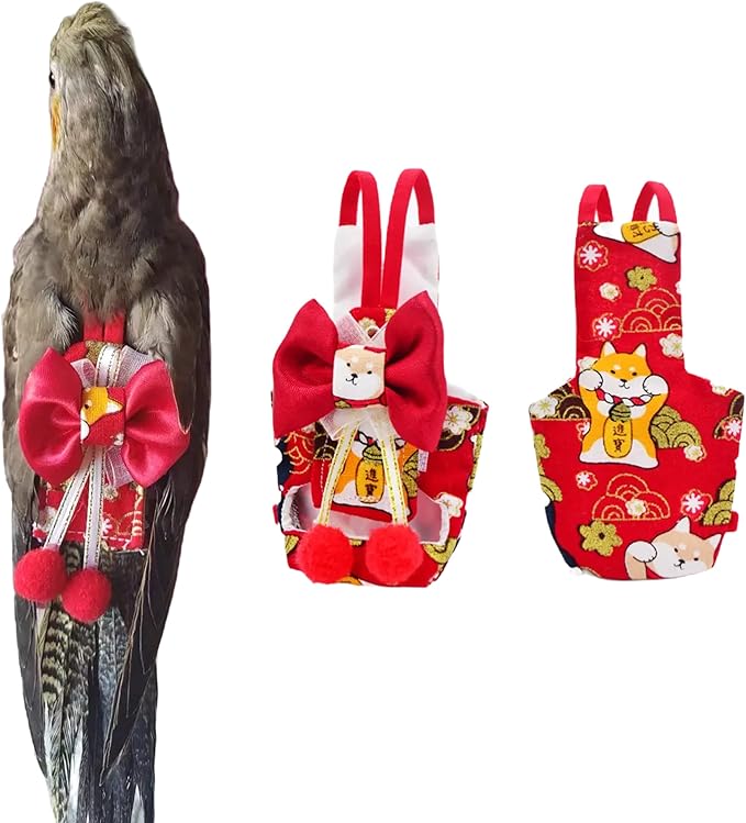 Bird Flight Suits Diapers, Parrot Flight Suits Diapers for Monk Parakeets, Cockatiels Flight Suits, Parrot Clothes, Bird Training Nappy Suit Liners Clothes (S, Red-D)