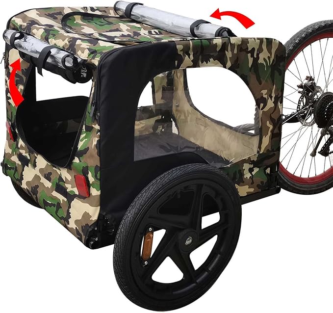 HomVent Dog Bike Trailer - Folding Pet Carrier Wagon with 16 Inch Wheels for Small and Large Dogs
