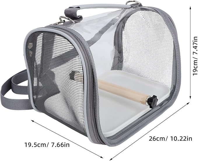 Milisten Small Bird Travel Carrier Cage with Portable Design, Lightweight Budgie Parrot Carrier for Outdoor Trips and Vacations, Compact Gray Pet Travel Cage for Birds and Small Reptiles